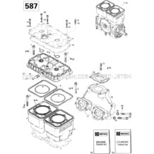 01- Cylinder And Exhaust Manifold 587 pour Sea-Doo 1996 GTS, 5817, 1996