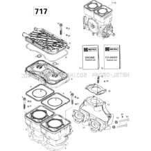 01- Cylinder And Exhaust Manifold 717 pour Seadoo 1996 SPX, 5877, 1996