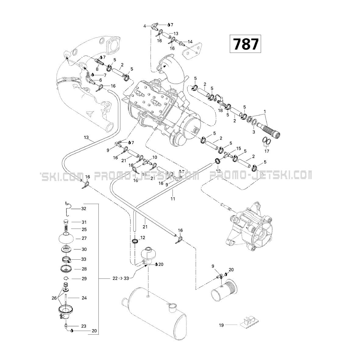 01 Cooling System (787) for Seadoo SPX, 58345661, 1997 1997 Promo